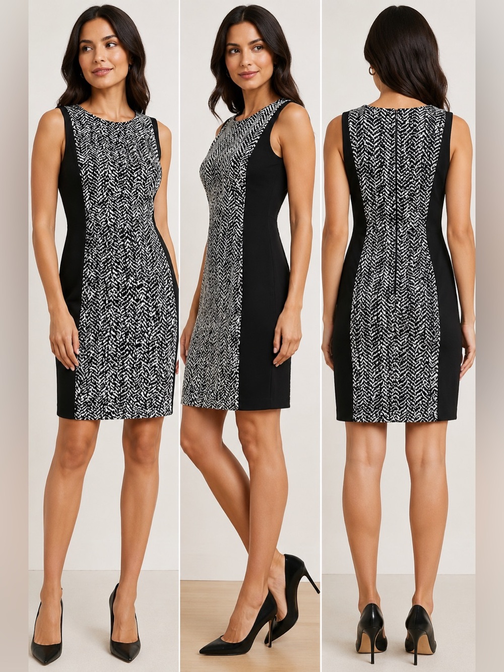 Vince Camuto Black & White Patterned Sheath Dress